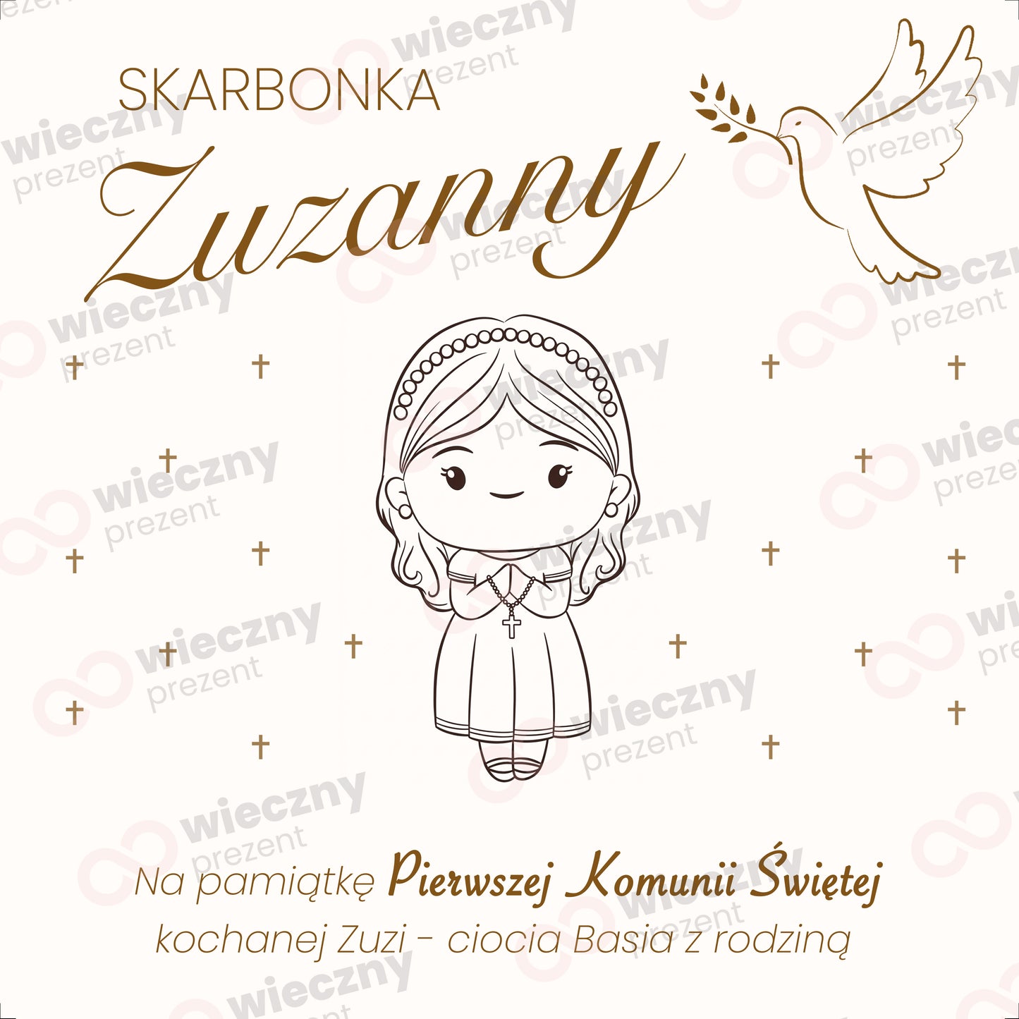 Ramka Skarbonka: Pamiątka Pierwszej Komunii +wstążki
