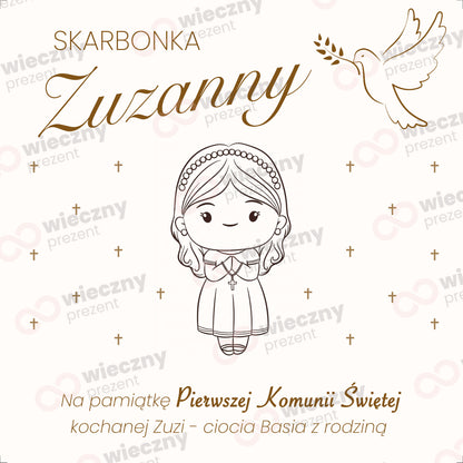 Ramka Skarbonka: Pamiątka Pierwszej Komunii +wstążki